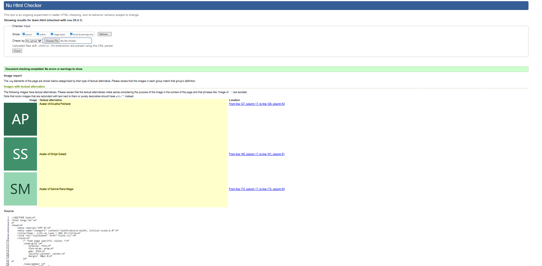W3C HTML Validation for team.html